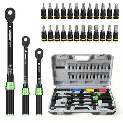Torque Wrench Set, 1/4 3/8 1/2 Drive 41-Piece Kit with Sockets & Extensions, ±3% Accuracy Dual Scale, CR-V Steel, 72-Tooth Ratchet for Auto, Bike, Moto Repair & Industrial