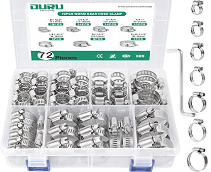 OURU 72PCS Hose Clamps Stainless Steel Assortment Adjustable 1/4"-1-1/2"(6-38mm) Worm Gear Hose Clamp, Heavy Duty Metal Small Hose Clamps for Automotive, Pipe, Radiator Plumbing, Fuel Line - size: 72PCS KIT-HOSE CLAMP(1/4''-1-1/2'')