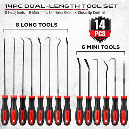 14PCS Pick and Hook Tool Set, Long and Mini Precision Pick Tools with Non-Slip Handles for O-Ring, Seal, Gasket and Hose Removal, Automotive Hook and Pick Set for Car Repair and Mechanical Maintenance - color: 14PCS Pick & Hook Set