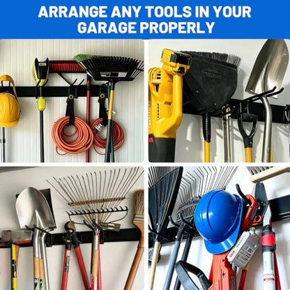 HoMaNa Garage Storage Tool Organizer, 15Pack Carries 600 lbs Garden Tool Organizer 48in with 8 Adjustable Heavy-Duty Hooks & 4 Straps Large Wall-Mounted Racks for Tool Storage Garage Organization