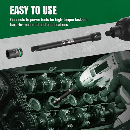 SK 3/8" Drive Impact Socket Extension Set, 3", 6", 10", 15", Cr-Mo Steel | 4-Piece Extension Bar Set, Black Manganese Phosphate Coating, with EVA Foam Storage Tray - size: 3/8-Inch Drive