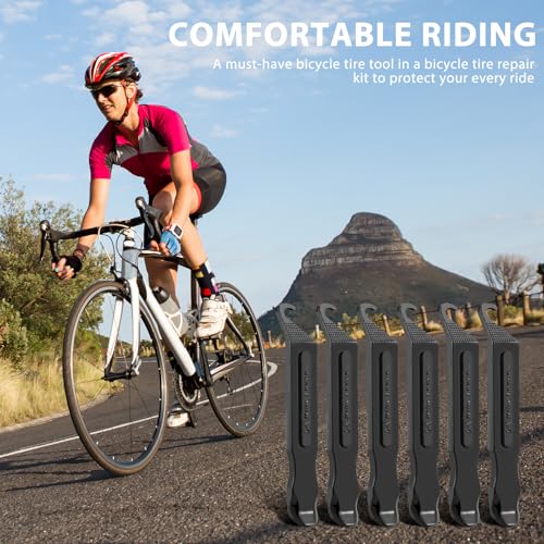 Bike Tire Levers - Ultra Strong PC Plastic Bicycle Tire Removal Changing Tool for Road or Mountain Bike Tires - Set of 6 (Black) - color: Black- 6pcs