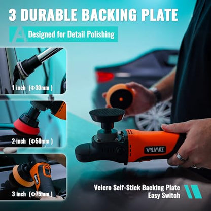 AUTIWOZ Mini Buffer Polisher, Rotary Car Buffer and Polisher Kit 6 Speeds, 1" /2" /3" Base Pads M14 Thread Extension Shaft for Car Boat Sanding Polishing and Waxing, W03