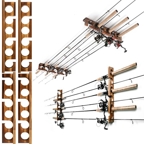 Ghosthorn Holds Up to 12 Rods Fishing Pole Rod Racks Wall or Ceiling Mounted Fishing Pole Rod Holders for Garage Storage Organizer Fishing Gear Equipment for Men Women - color: Carbonization