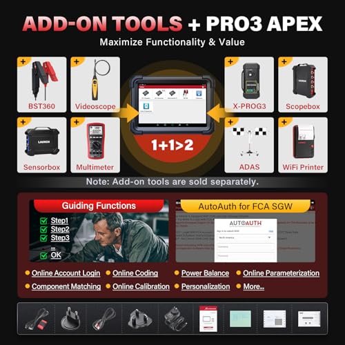 Launch X431 PRO3 APEX 2026 Bluetooth Wireless OEM Bidirectional Scan Tool | 2 Yrs Updates, Topology Mapping, ECU Code, CANFD DoIP, 55+ Services, AutoAuth FCA SGW, 10.1 Inch Screen, Same as X431 V+ 5.0
