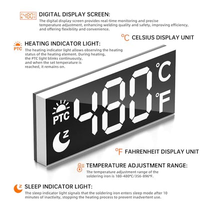 90W 110V LCD Soldering Iron, Soldering Iron Kit, 10-in-1 Soldering gun Tool, 5 Soldering Iron Tips, Solder Wire, Solder Paste, Adjustable Temperature Range 180-480°C - color: Digital Display