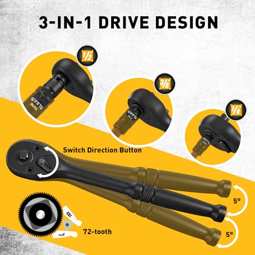 35-Piece Master Hex Bit Socket Set, 1/4", 3/8", 1/2" Drive Allen Socket Set H2-H19, 5/16"-3/4", Premium CR-V & S2 Alloy Steel, Ratchet Wrench, Sockets Adapter, High Torque for Automotive Mechanic - style: 35pcs Hex Bit Socket Set