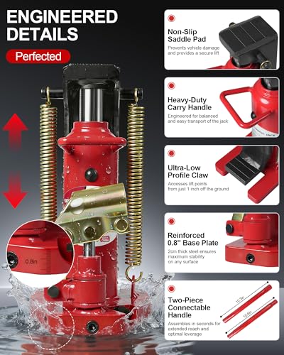 YATOINTO Toe Jack, 2.5-Ton Claw & 5-Ton Saddle, 2-in-1 Hydraulic Bottle Jack for Top and Low-Profile Lifting, with Connectable Handle for Auto Repair, Farm, Home
