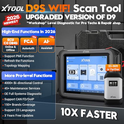 XTOOL D9S Topology Mapping OBD2 Scanner, Wireless ECU Coding & Bidirectional Automotive Diagnostic Scan Tool, PMI for Ford, AI-Assisted, 45+ Resets, 8 PIDs Live Data, FCA, Full System, 3-Year Updates