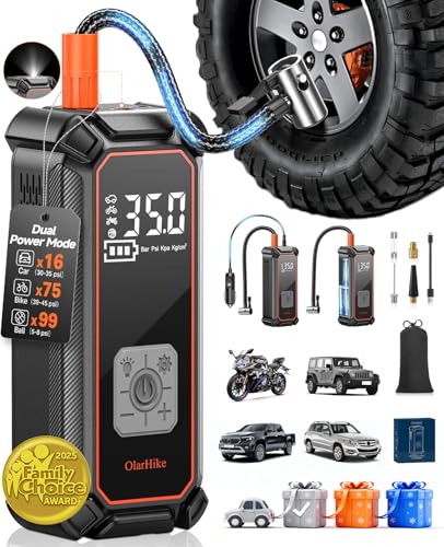 OlarHike Cordless Tire Inflator Portable Air Compressor, Dual Power - 5400 mAh & 12V DC, Air Pump for Car Tires, Bike, Motorcycle, Bicycle, Electric Pump with LED Light & Digital Pressure Gauge - color: 1-gray