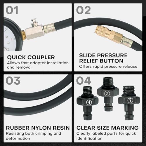 Oil Pressure Tester Kit | 0-140 PSI Engine Cylinder Oil Pressure Diagnostic Tester Tool Set with Hose Adapters for Cars ATVs Trucks Use