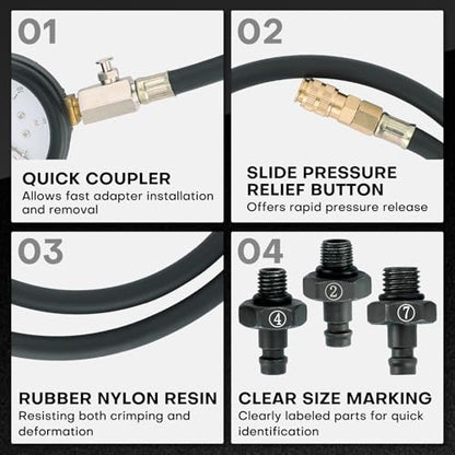 Oil Pressure Tester Kit | 0-140 PSI Engine Cylinder Oil Pressure Diagnostic Tester Tool Set with Hose Adapters for Cars ATVs Trucks Use