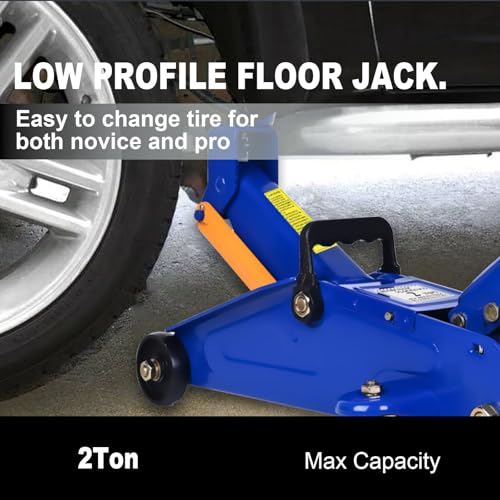Low Profile Floor Jack 2 Ton (4,400 lbs), Heavy Duty Steel Hydraulic Racing Car Jack, Single Piston Quick Lift Pump with 5.1"-13" Lifting Range, Portable Hydraulic Floor Jack (Blue) - color: Blue, style: 2 ton