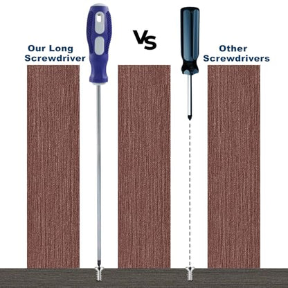 12-Inch Extra Long Slotted & Phillips Screwdriver Set, PH2 Magnetic Tip Flat Blade Cross-head Screwdrivers with Blue Rubber Handle (2-Pack) - size: Slotted & Phillips (Blue)
