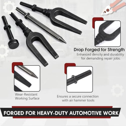 5 Pcs Ball Joint Removal Tool Set 0.94'' and 0.83'' Fork 6.7'' Shovel 4'' Air Hammer Removal Separator Kit with Storage Bag for Automotive Front End Service, Car, Van and Light Truck