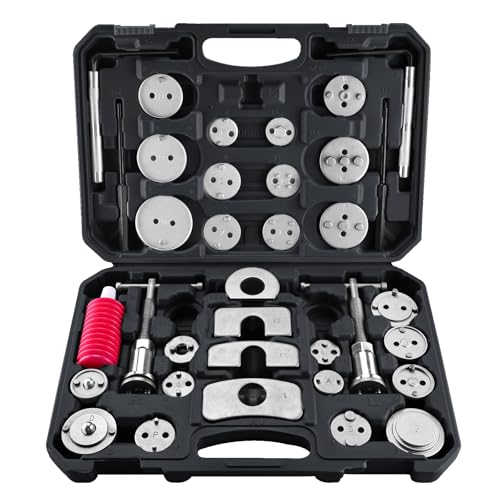 8MILELAKE 35pcs Disc Brake Caliper Tool Kit, Heavy Duty Disc Brake Piston Caliper Compressor Rewind Tool for Brake Pad Replacement, Fits Most American, European, Japanese Autos (Black) - color: Black