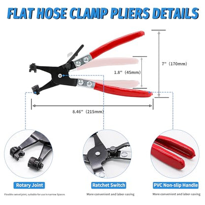 130Pcs 6-25mm Spring Band Hose Clamps With Swivel Flat Hose Clamp Plier Assortment Kit, Constant Tension Steel Clamps for Fuel Lines, Silicone, Vacuum Hoses & Low-Pressure Air Clips - size: 130pcs with Plier