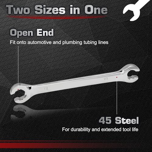 Flare Nut Wrench 10mm x 12mm Double Open End 45 Steel Metric Brake Line Wrenches 15-Degree Offset Design for Removing and Onstalling Nuts in Automotive, Plumbing, and Industrial Applications - size: 10*12mm
