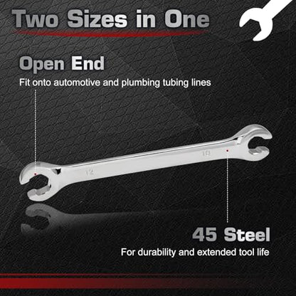 Flare Nut Wrench 10mm x 12mm Double Open End 45 Steel Metric Brake Line Wrenches 15-Degree Offset Design for Removing and Onstalling Nuts in Automotive, Plumbing, and Industrial Applications - size: 10*12mm