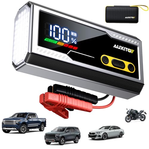 AUXITO 6000A Jump Starter, 12V Car Battery Jump Starter, Up to All Gas & 12L Diesel Engine with LED Display, Portable Jump Box with 3 Modes Flashlight and Jumper Cable, Storage Case - size: T3-6000A