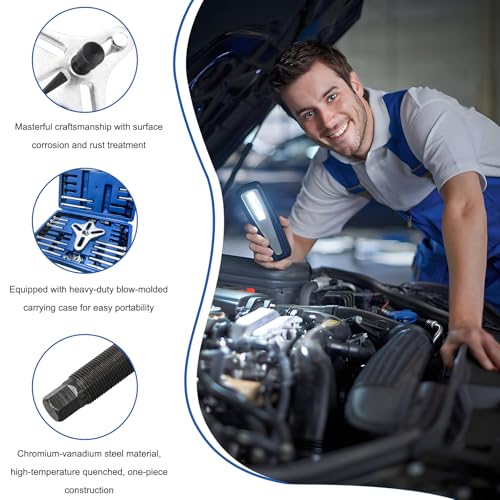 51 PCS Harmonic Balancer Puller Set, Heavy Duty Auto Steering Wheel Pulley Removal Tool Kit, Flange Type Gears Crankshafts Remover & Installer for Cars Trucks SUVs
