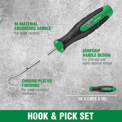 SK 4-Piece Hook and Pick Set, Straight Pick, Offset Pick, 90°Pick and Hook | Ideal for Auto and Electronics Maintenance Tools
