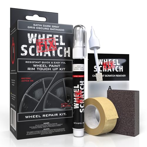 Wheel Scratch Fix® Dark Gray Touch Up Paint for Cars - DIY Alloy Wheel Repair Kit, Curb Rash Remover with Fast-Drying Pen - Long-Lasting OEM Finish Car Rim Paint for Scuffs and Chips at Home (Satin Dark Gray) - color: Gray - Dark/Satin - Kit