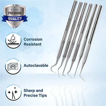 A2ZS- 6 pc Pointed Hook & Pick Set - Automotive & Electronic Repair Hand Tools, O-Ring Seal Gasket Pick Puller Remover Workshop Tools- Heavy Duty Pick Set, 5.5" Length