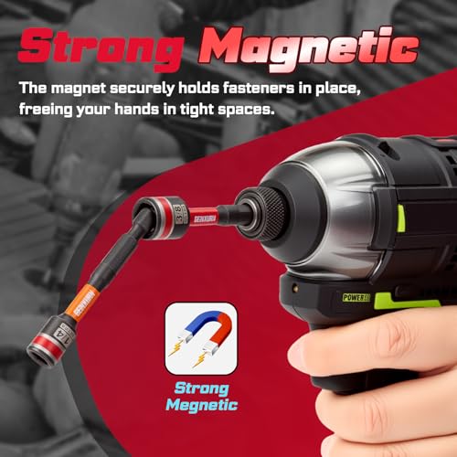 Geinxurn Impact Nut Driver Set, 9 Pieces 2.56 Inch Long Magnetic SAE Nut Setter Set 6 Point Alloy Steel Use 1/4” Hex Shank Impact Driver Stored in Portable Storage Cases for Repair - size: 2.56", style: 2.56"-S