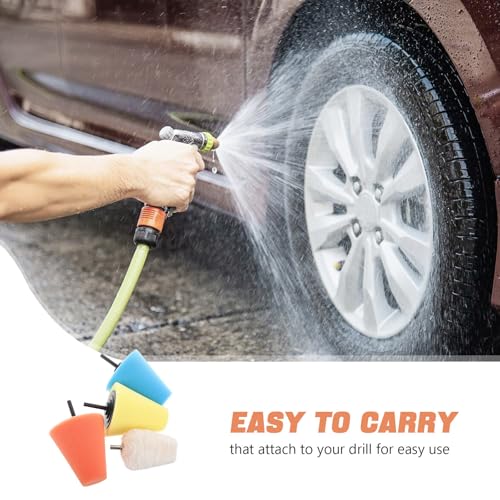 4pcs Car Wheel Hub Polishing Kit with Conical and Ball Sponge Pads for Waxing and Vehicle Protection, Drill Polishing Wheel Pads for Car Body Detailing and Cleaning