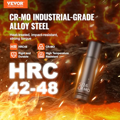 VEVOR Drive Impact Socket Set 1/4" - 48 Piece Deep & Shallow Socket Set SAE 3/16"-9/16" and Metric 4-15mm - 6 Point Cr-Mo Alloy Steel for Auto Repair - Easy-to-Read Size Markings Storage Case - style: 1/4" 48PCS CR-MO
