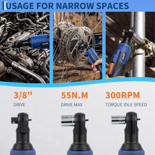 3/8" Cordless Ratchet Wrench Set, 45Nm High Torque Electric Ratchet with 300RPM Variable Speed, Fast Charger, 21V Max & 2×2.0Ah Batteries, 10 Sockets, LED Work Light and Case