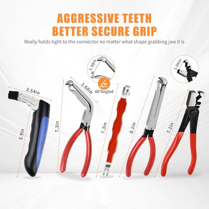 5PCS Electrical Disconnect Pliers, Automotive Electrical Plug Connector Disconnect Tool, Connector Separator, Car Safety Hammer,Hose Clamp Pliers, Applicable to Cars, Trucks, SUVs - size: Pliers-05