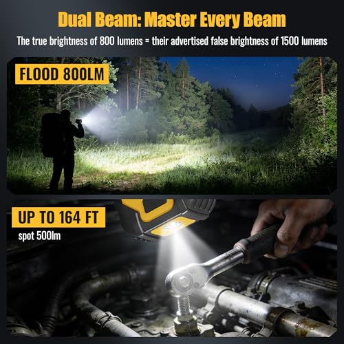 Magnetic Work Light Rechargeable, 8000mAh Dual Light Source COB LED Work Light with 8 Lighting Modes, IP65 Waterproof, Portable Flashlight with 2 Strong Magnets & Hook for Mechanic Car Repair Camping