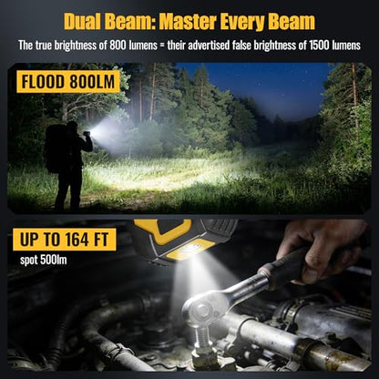 Magnetic Work Light Rechargeable, 8000mAh Dual Light Source COB LED Work Light with 8 Lighting Modes, IP65 Waterproof, Portable Flashlight with 2 Strong Magnets & Hook for Mechanic Car Repair Camping