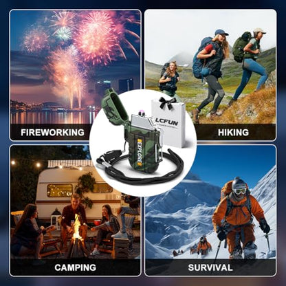 LcFun Electric Lighter USB C Rechargeable Plasma Lighter Windproof Flameless Arc Lighters, Waterproof Matches for Camping Hiking Hunting, Survival Tactical Gear Gifts for Men Fathers Husband - color: Camouflage, style: Arc lighter