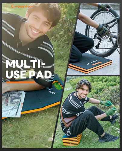 Crosstar 0.9" Thick Foldable Kneeling Pad with Handle & Storage Belt, 5 Fold Comfortable EVA Foam Knee Pad for Gardening, Workshop, Camping, Home Gym, Yard Work – Non-Slip, Waterproof