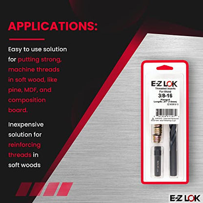 E-Z Hex Thread Repair Kit for Soft Wood Flanged Threaded Inserts 3/8-16 x 13mm, Drill, Installation Tool - size: 3/8-16 x 13mm (EZ-903816-13), style: Flanged