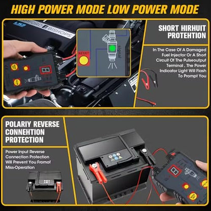 Universal Fuel Injector Tester and Cleaner Tool Kit, 4 Pulse Modes, Dual Channel for 2 Injectors, 12V/5V, with Adapters, DIY Diagnostic & Cleaning for Cars Motorcycles EFI Gasoline Engines