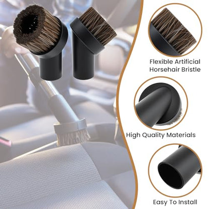 4Pcs Vacuum Attachments | 5.9 Inch Floor Brush 1-1/4 to 1-3/8 Inch Adapter, 25mm & 36mm Shop Round Dust Brushes for Standard Hose