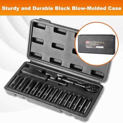 Reniteco 16-Piece 1/4" Drive Socket Set, Metric (4mm-15mm), Deep Sockets, 72-Tooth Ratchet Wrench, Drive Spinner Handle, 6 Point Design, Cr-V - size: 1/4" 16 PCS Metric