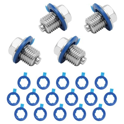 4PCS M14x1.5 Magnetic Engine Oil Drain Plug,Oil Pan Drain Stainless Steel Nut Bolt with High-Temperature Neodymium Magnet,& 16PCS Washers Anti Leakage,for Most Cars,Motorcycles,Boats - size: 4PCS M14 x 1.5 drain plug & 16PCS gaskets.