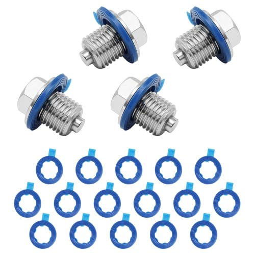 4PCS M14x1.5 Magnetic Engine Oil Drain Plug,Oil Pan Drain Stainless Steel Nut Bolt with High-Temperature Neodymium Magnet,& 16PCS Washers Anti Leakage,for Most Cars,Motorcycles,Boats - size: 4PCS M14 x 1.5 drain plug & 16PCS gaskets.