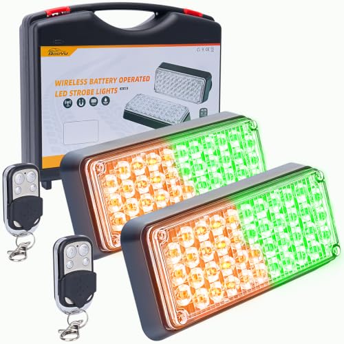 Amber/Green Magnetic Flashing Strobe Light/w Controller, Battery Operated Rechargeable LED Safety Beacon Lights, Portable Emergency Warning Light Bar for Vehicles, Trucks, Car 2-Pcs - color: 2pcs Amber/Green