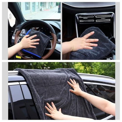 Car Cleaning Kit, Grey，Professional Grade Microfiber Towel，Soft Horsehair Brush & Long Bristle Cleaning Brush Set,