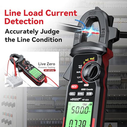 NOYAFA NF-629 Digital Clamp Meter Multimeter 6000 Counts TRMS | Capacitance Multimeter for 600V AC/DC Voltage, High AC Current, Capacitance, Diode Test, Continuity Test, Temperature