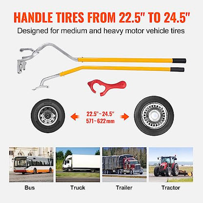 VEVOR Steel Tire Mount Demount Tool 22.5" to 24.5" Semi Tire Changing Tool with Extra Bead Holder, Tubeless Truck Bead Breaker Manual Tire Changing Tools for Car Repairing (Yellow) - color: Yellow