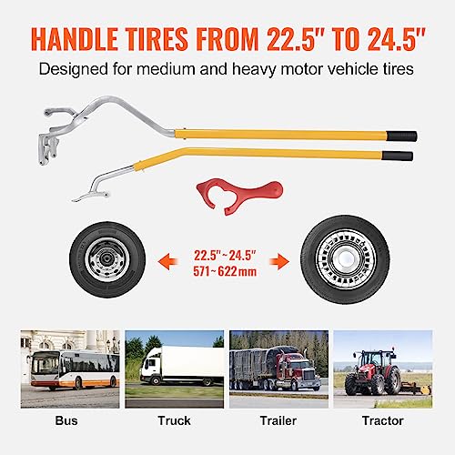 VEVOR Steel Tire Mount Demount Tool 22.5" to 24.5" Semi Tire Changing Tool with Extra Bead Holder, Tubeless Truck Bead Breaker Manual Tire Changing Tools for Car Repairing (Yellow) - color: Yellow