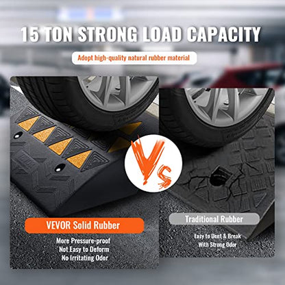 VEVOR Rubber Curb Ramp, 6" Rise Height 2 Pack, Heavy-Duty 33069 lbs/15 T Capacity Threshold Ramps, 19" L x 15" W Driveway Ramps with Stable Grid Structure for Cars, Wheelchairs, Bikes, Motorcycles - size: 6" H