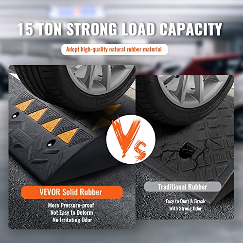 VEVOR Rubber Curb Ramp 6'' Rise Height Sidewalk Threshold Ramp, 14.6'' Width 19.3'' Length Driveway Ramp 33069 lbs Load Capacity for Curb for Forklifts, Trucks, Buses, Cars, Wheelchairs, Bike - size: 6" H x 19.3‘’ L